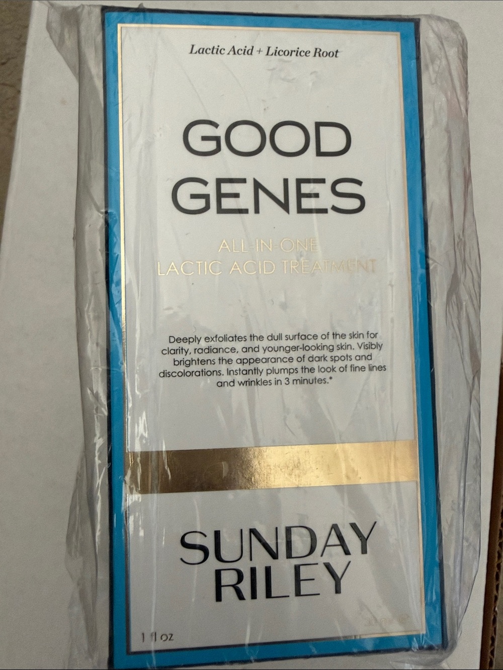 Sunday Riley Good Genes Lactic Acid Treatment — White, Blue, Gold Accents
